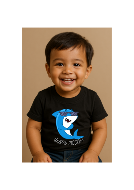 Baby Shark Pure Cotton Animal Graffiti T-Shirt for Kids - Multi Colour 180 GSM with DTF Print